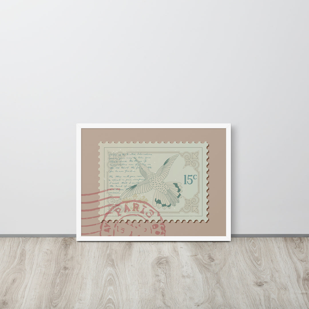 Hummingbird Stamp to Paris 15c - Framed Print - Birds in Postage