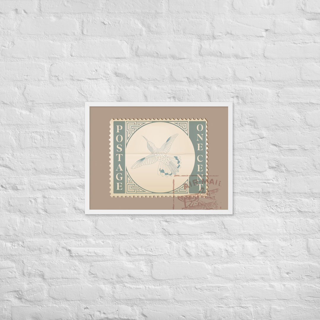 Airmail Hummingbird Stamp One Cent - Framed Print - Birds in Postage