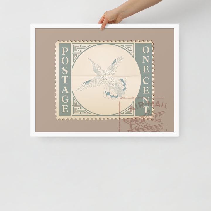 Airmail Hummingbird Stamp One Cent - Framed Print - Birds in Postage