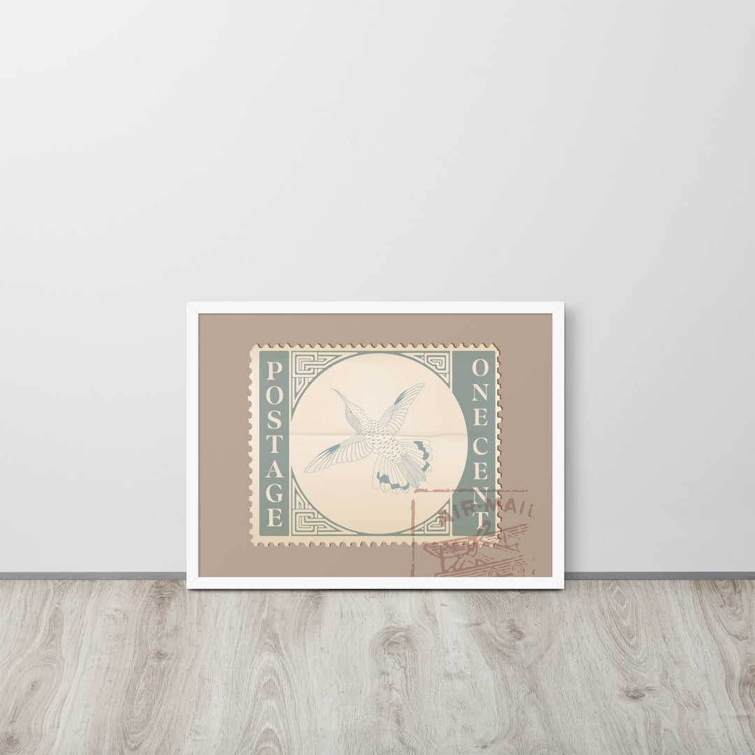 Airmail Hummingbird Stamp One Cent - Framed Print - Birds in Postage