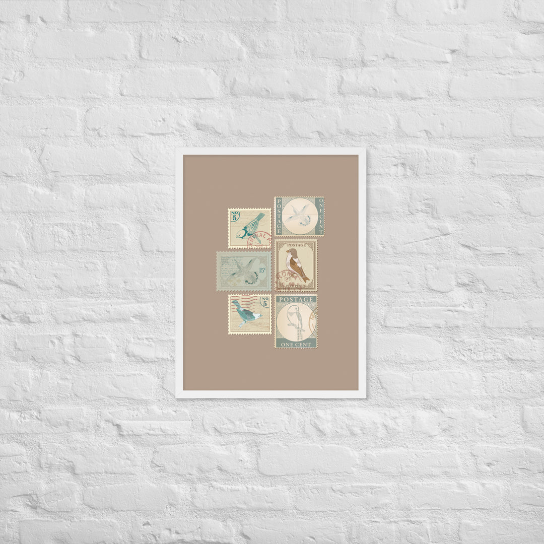 Birds in Postage Neutral 6 Stamp Collection - Framed Print