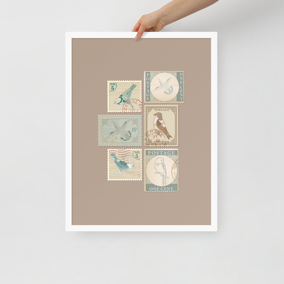 Birds in Postage Neutral 6 Stamp Collection - Framed Print