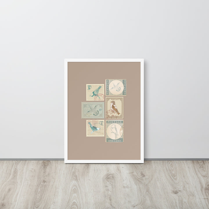 Birds in Postage Neutral 6 Stamp Collection - Framed Print