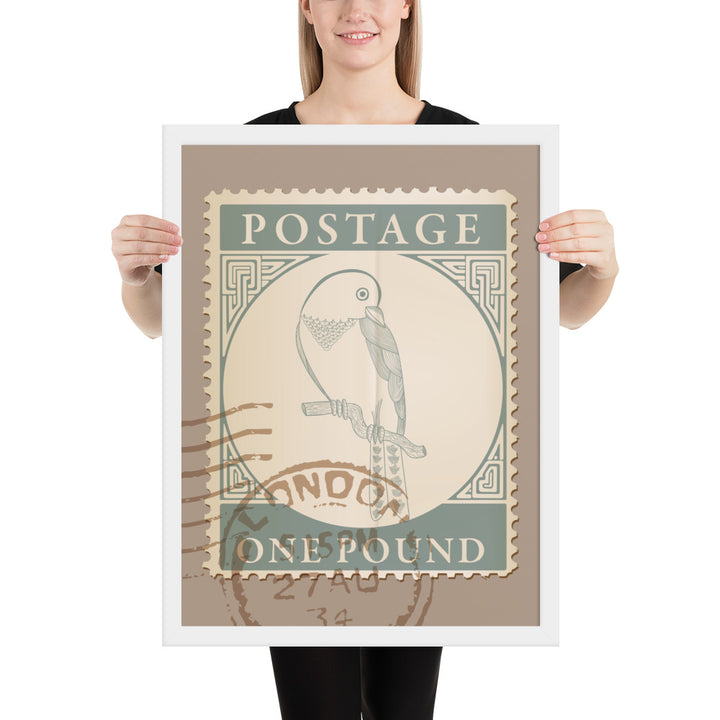 One Pound Parrot Stamp to London - Framed Print - Birds in Postage