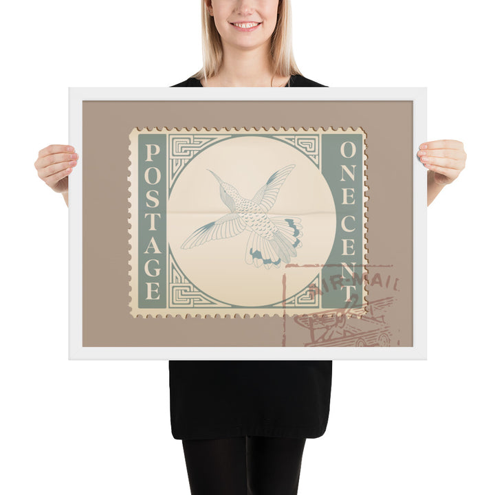 Airmail Hummingbird Stamp One Cent - Framed Print - Birds in Postage