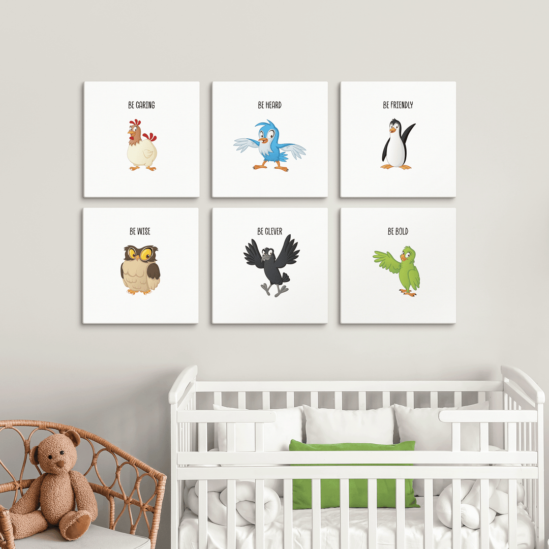 Be Caring Chicken - Cartoon Bird Art for Kids’ Rooms - 14" Canvas Print