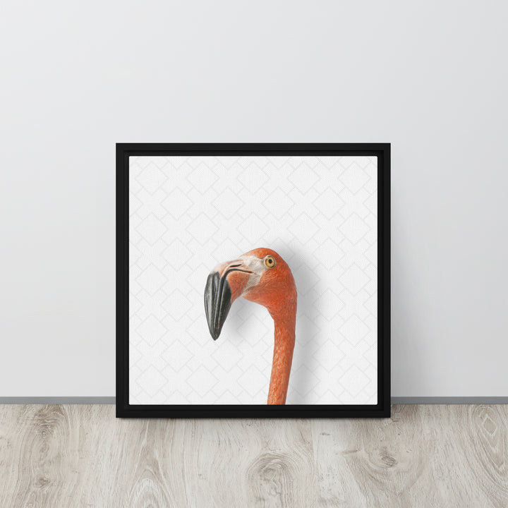 Suspicious Flamingo - Beakaboo - Framed Canvas