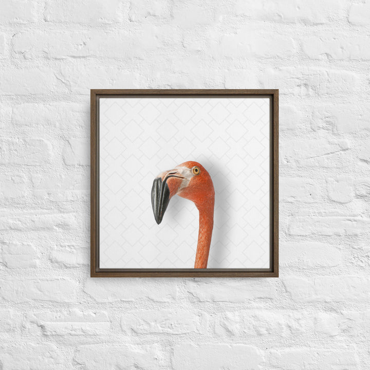 Suspicious Flamingo - Beakaboo - Framed Canvas