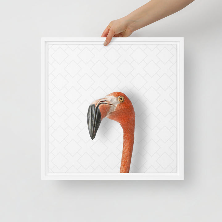 Suspicious Flamingo - Beakaboo - Framed Canvas