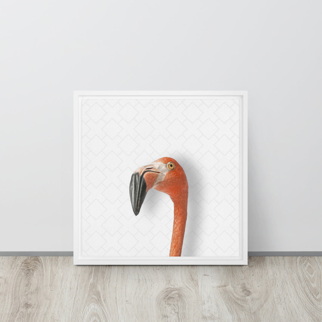 Suspicious Flamingo - Beakaboo - Framed Canvas