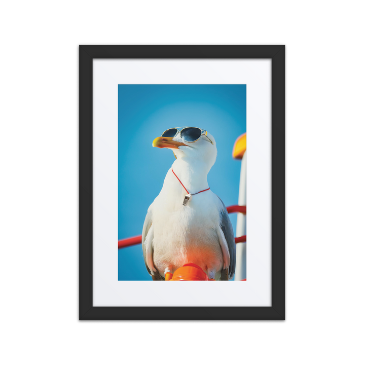 The Lifeguard Seagull - Birds Like Us - 12"x16" Framed Matted Print