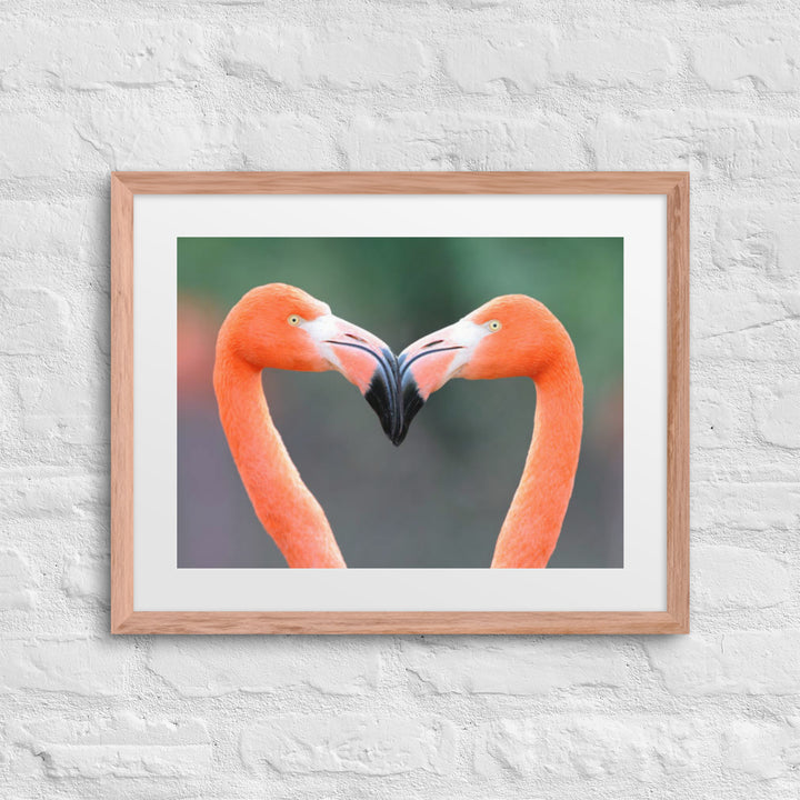 Love in Pink: Two Flamingos Forming a Heart - Framed Wall Art