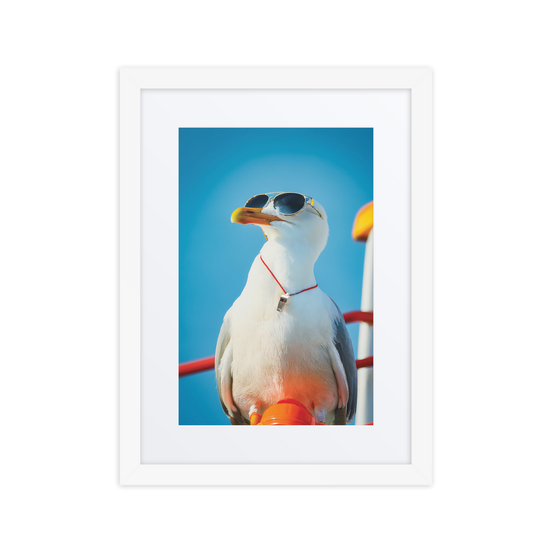 The Lifeguard Seagull - Birds Like Us - 12"x16" Framed Matted Print