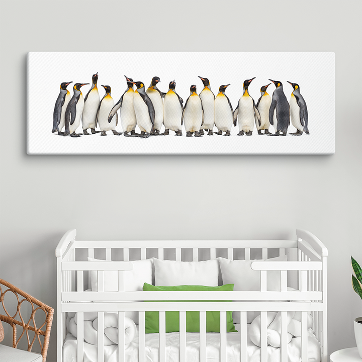 The Penguin Parade – A Line of Personality - 16"x48" Canvas