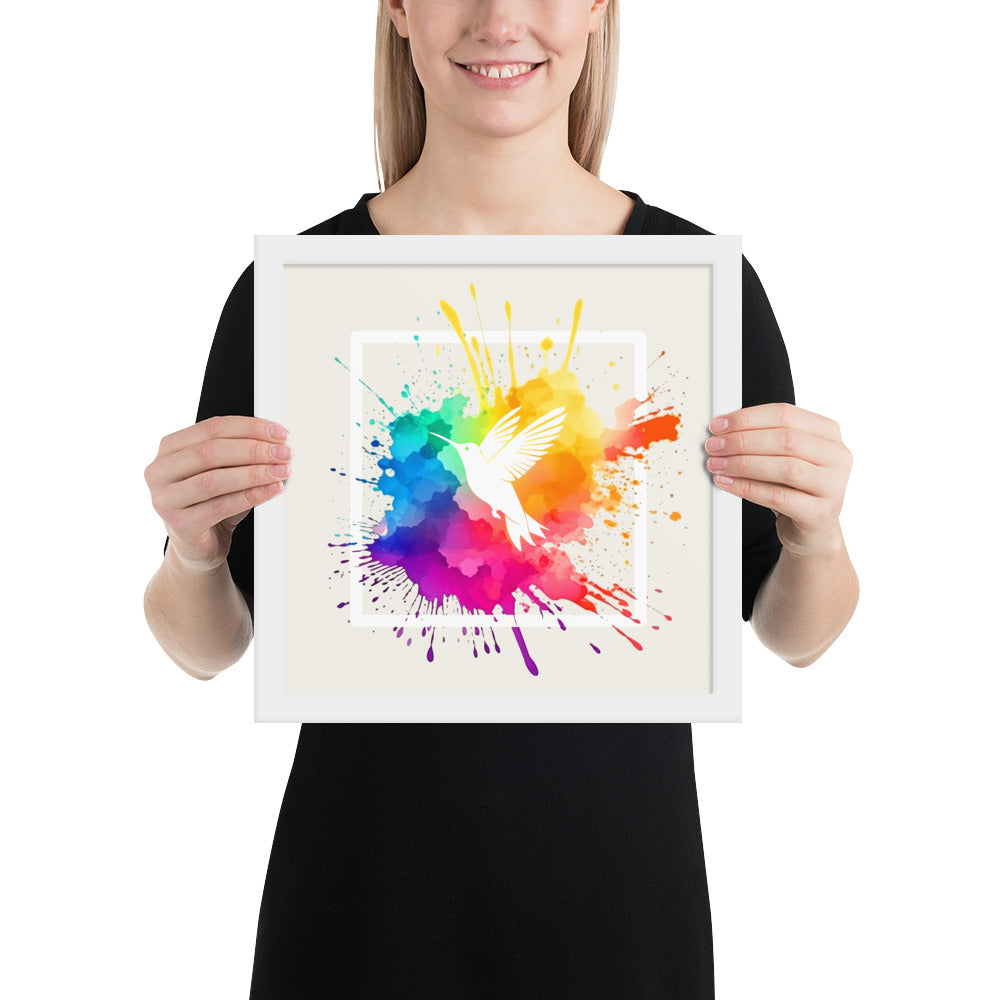 Watercolor Splash Framed Print - Hummingbird