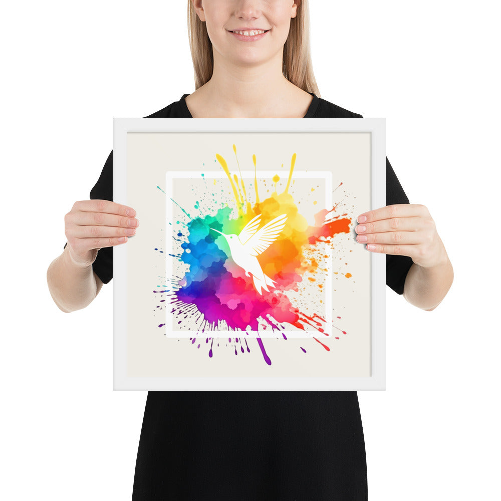 Watercolor Splash Framed Print - Hummingbird