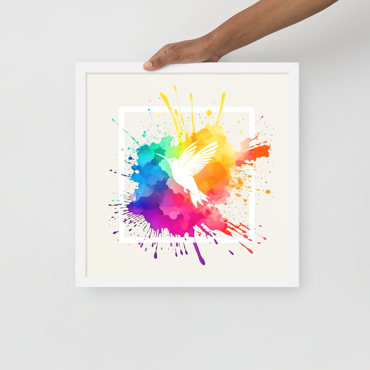 Watercolor Splash Framed Print - Hummingbird