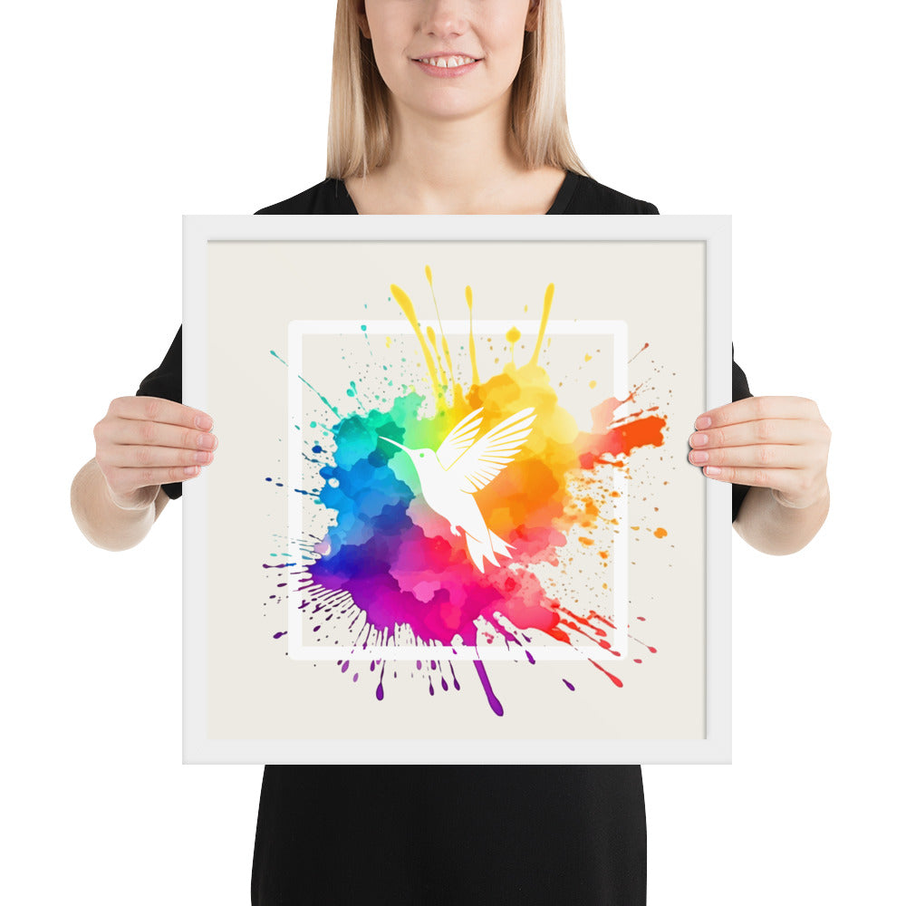 Watercolor Splash Framed Print - Hummingbird