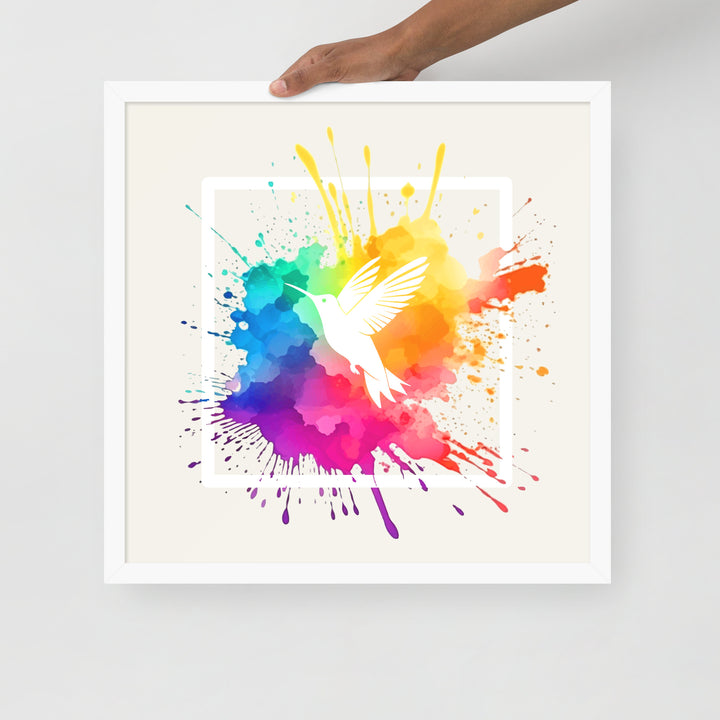 Watercolor Splash Framed Print - Hummingbird