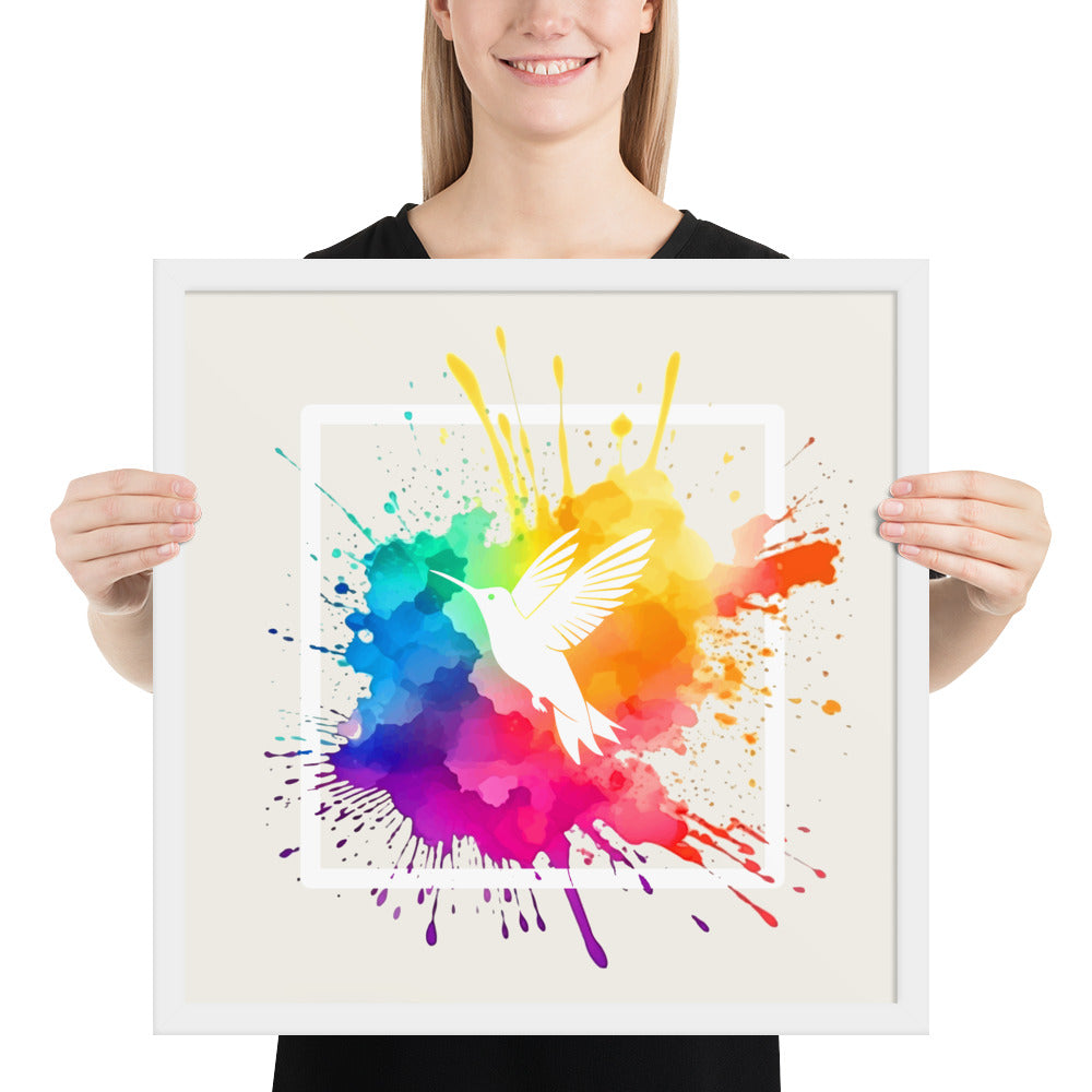 Watercolor Splash Framed Print - Hummingbird