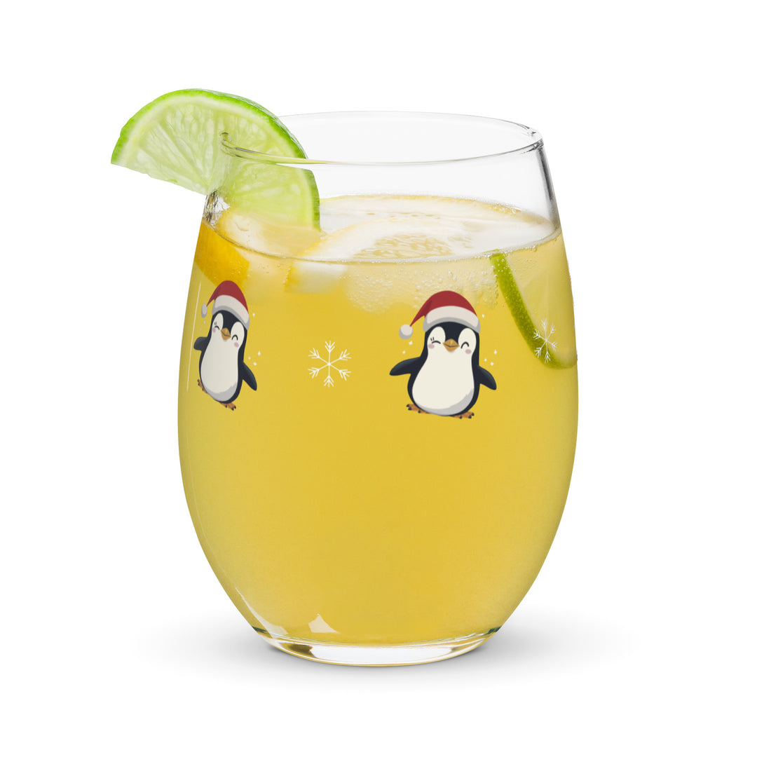 Adorable Santa Hat Penguins - Stemless wine glass