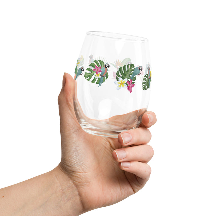 Tropical Parrot Paradise - Stemless Wine Glass