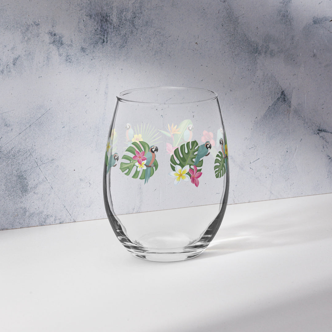 Tropical Parrot Paradise - Stemless Wine Glass