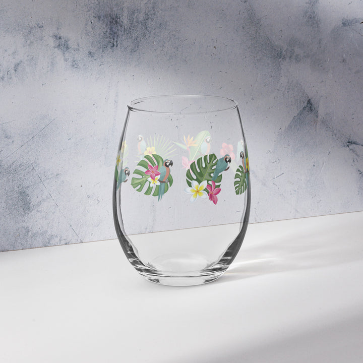 Tropical Parrot Paradise - Stemless Wine Glass