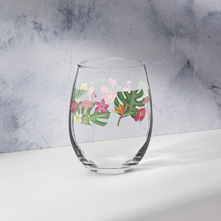 Flamingo Tropical Elegance - Stemless Wine Glass