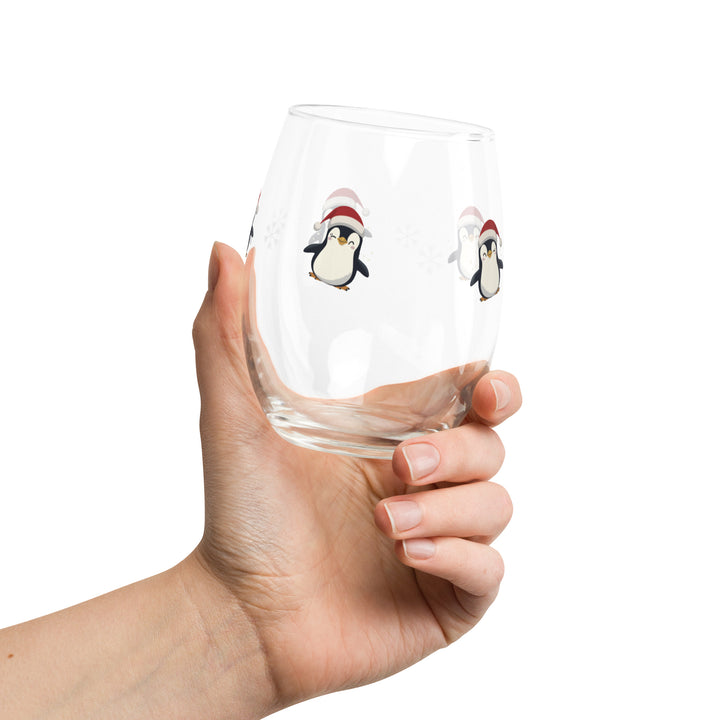 Adorable Santa Hat Penguins - Stemless wine glass