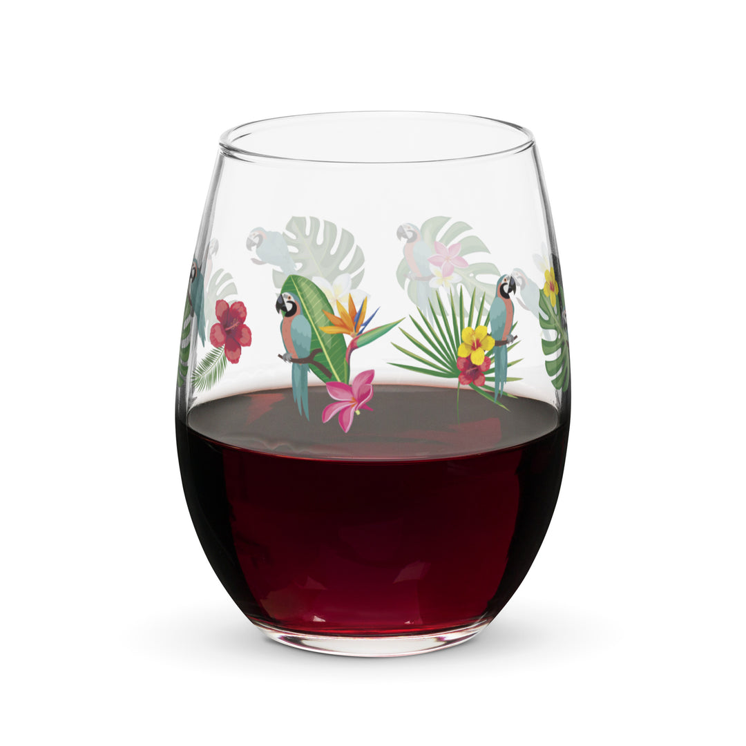 Tropical Parrot Paradise - Stemless Wine Glass