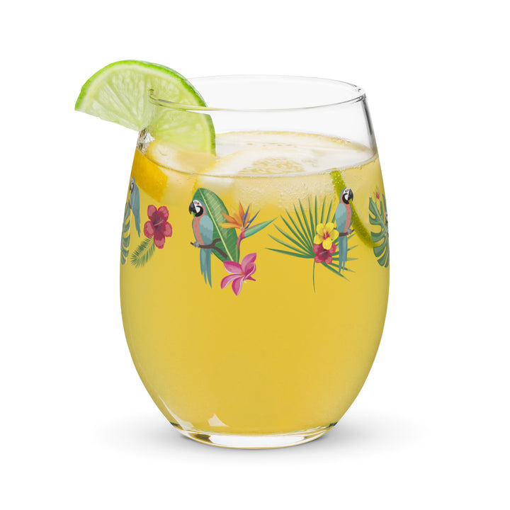 Tropical Parrot Paradise - Stemless Wine Glass