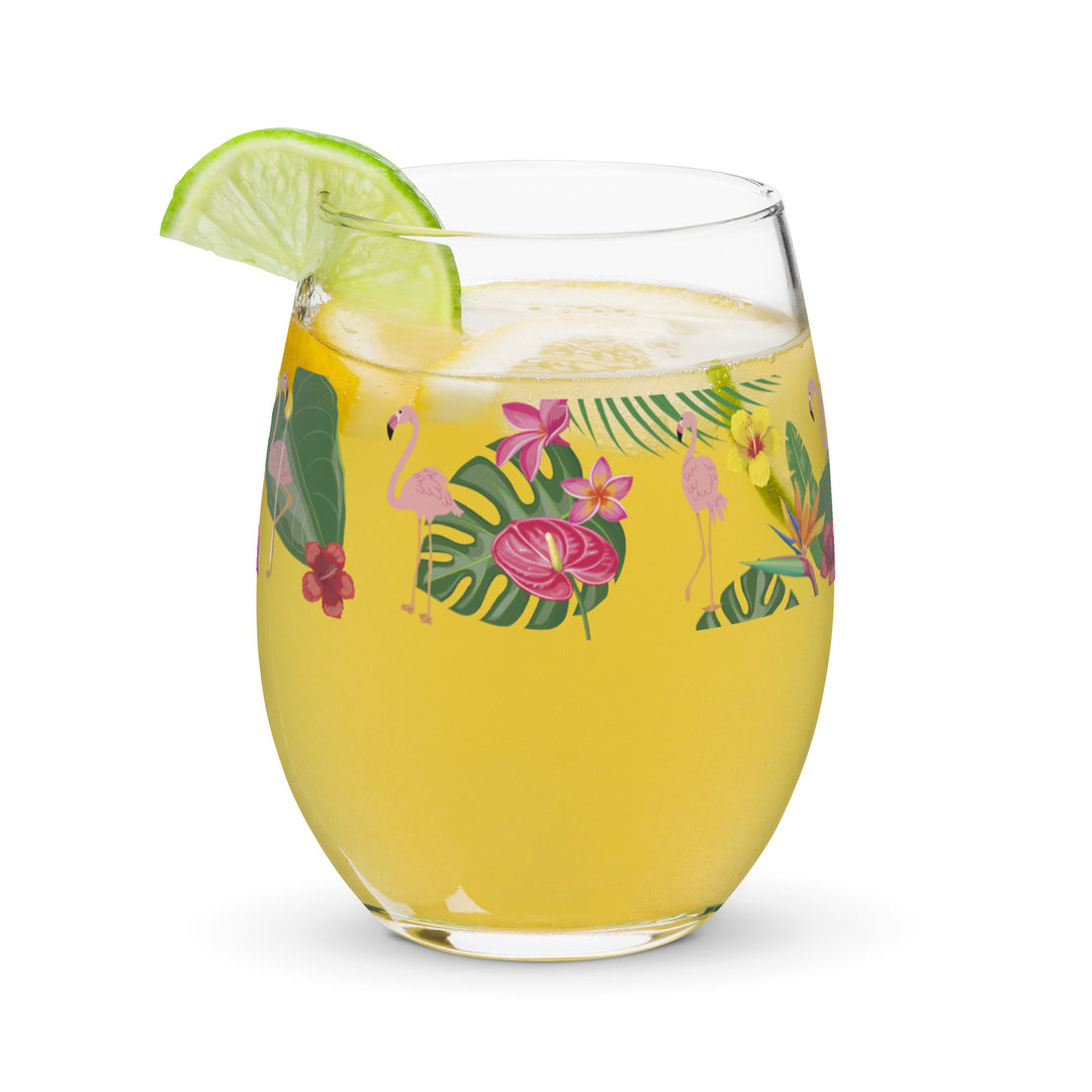 Flamingo Tropical Elegance - Stemless Wine Glass