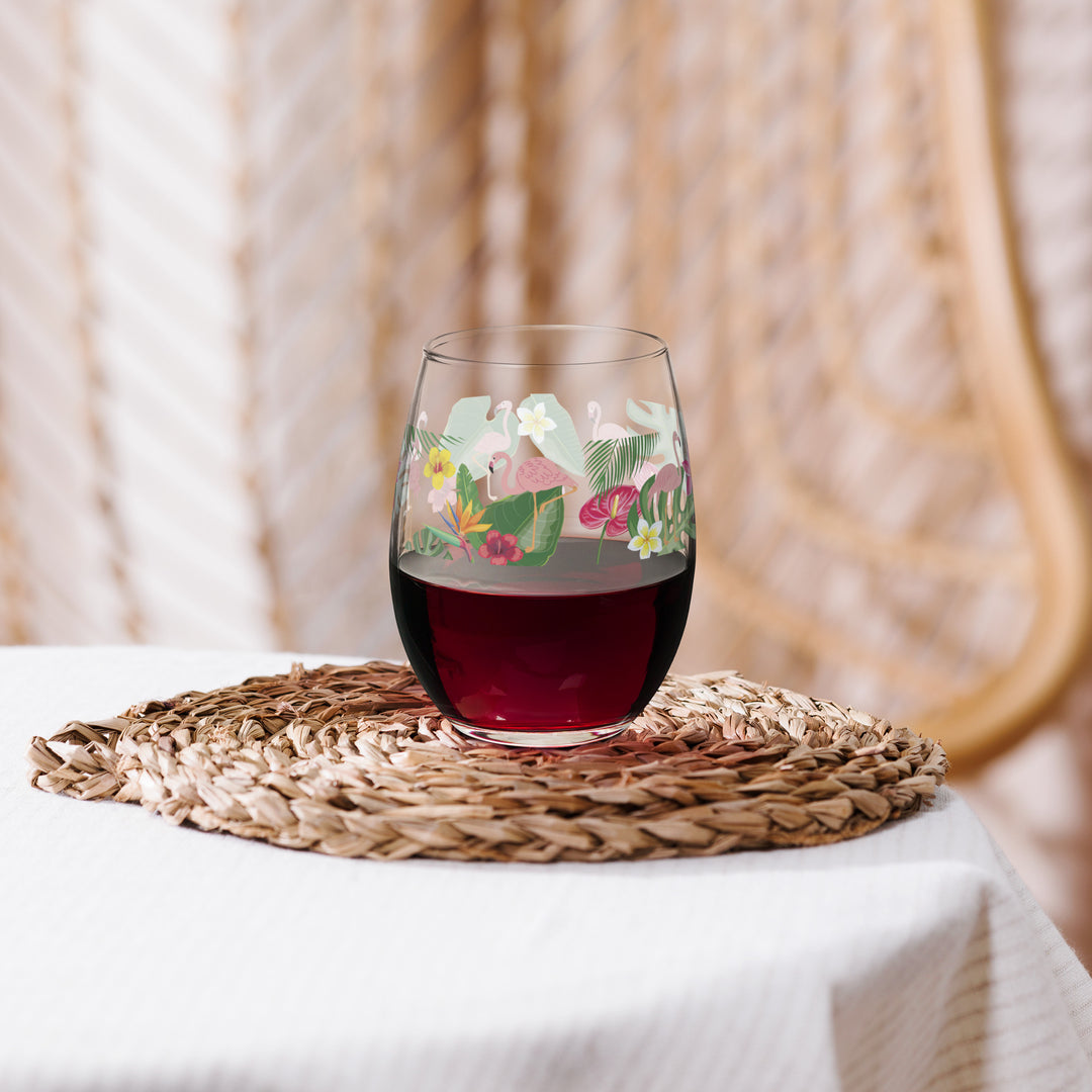 Flamingo Tropical Elegance - Stemless Wine Glass