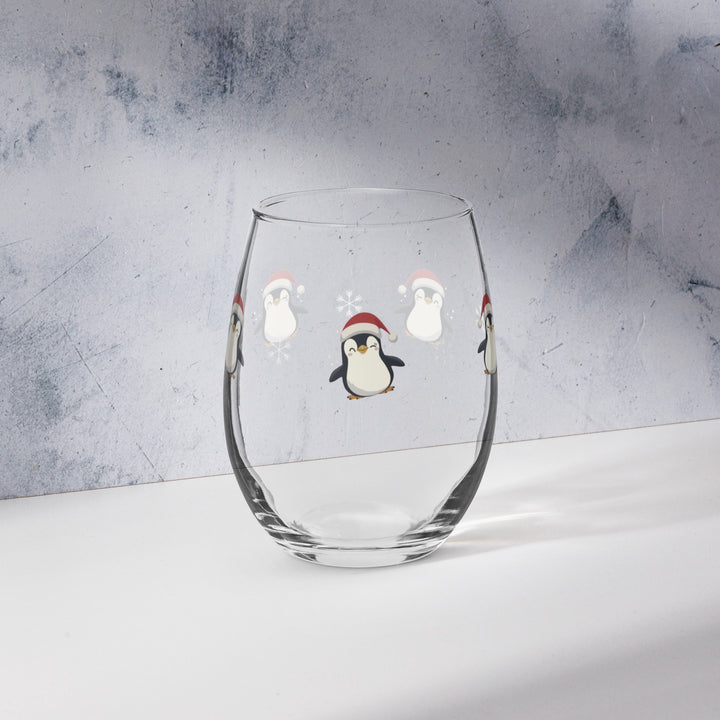 Adorable Santa Hat Penguins - Stemless wine glass