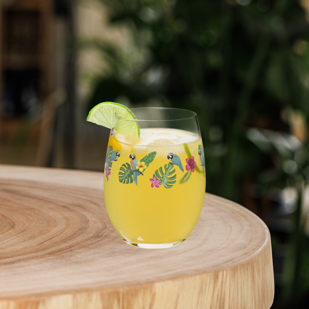 Tropical Parrot Paradise - Stemless Wine Glass