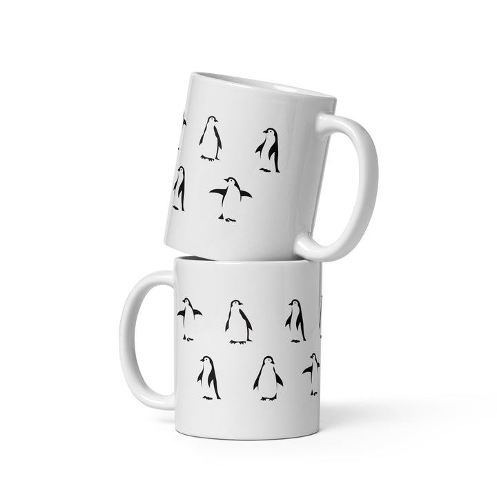 Playful Penguin Pattern Mug – 11oz Black & White Glossy Mug