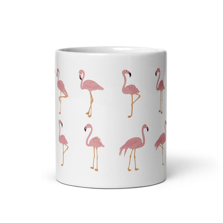 Playful Flamingo Pattern Mug – 11oz White Glossy Mug