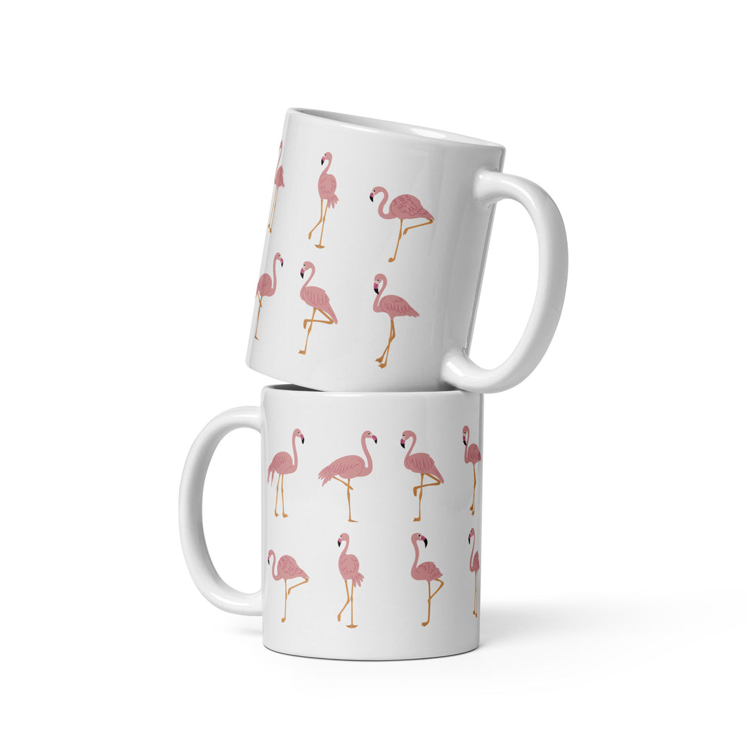 Playful Flamingo Pattern Mug – 11oz White Glossy Mug