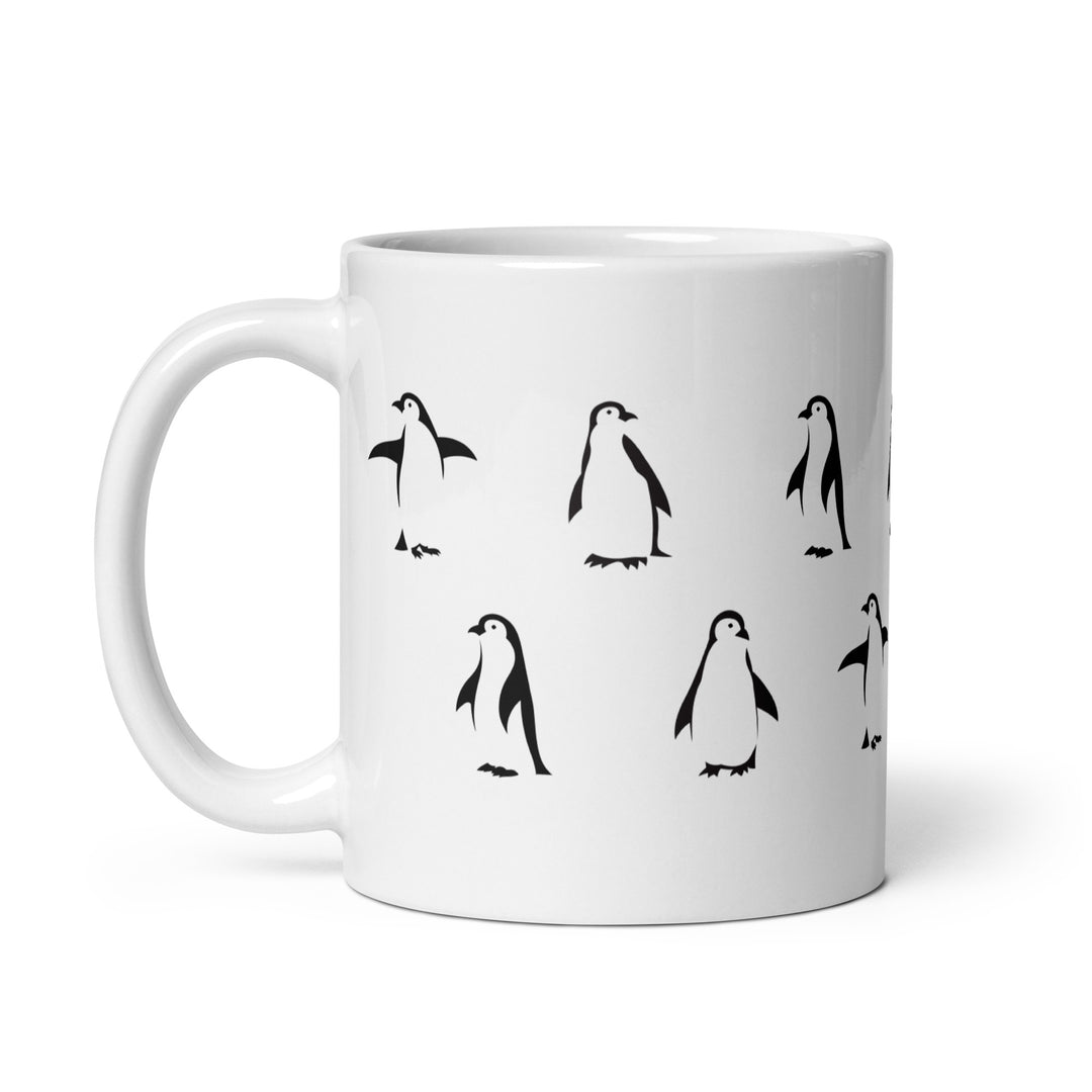 Playful Penguin Pattern Mug – 11oz Black & White Glossy Mug