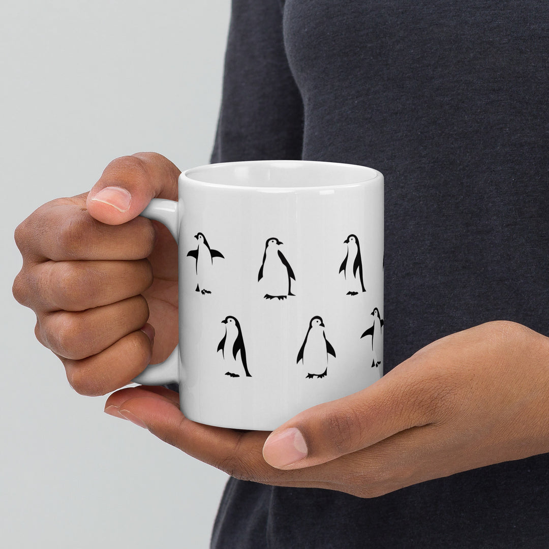 Playful Penguin Pattern Mug – 11oz Black & White Glossy Mug