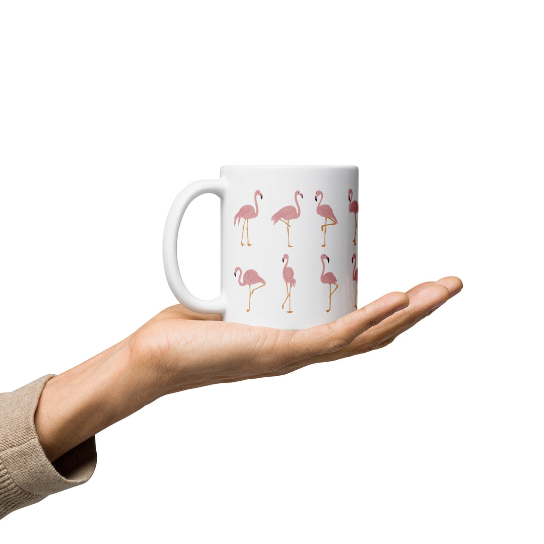 Playful Flamingo Pattern Mug – 11oz White Glossy Mug