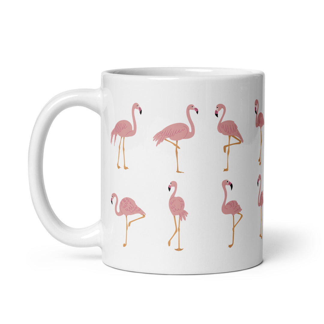 Playful Flamingo Pattern Mug – 11oz White Glossy Mug