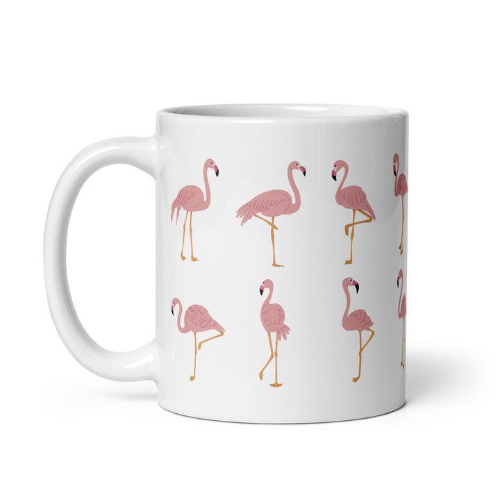 Playful Flamingo Pattern Mug – 11oz White Glossy Mug