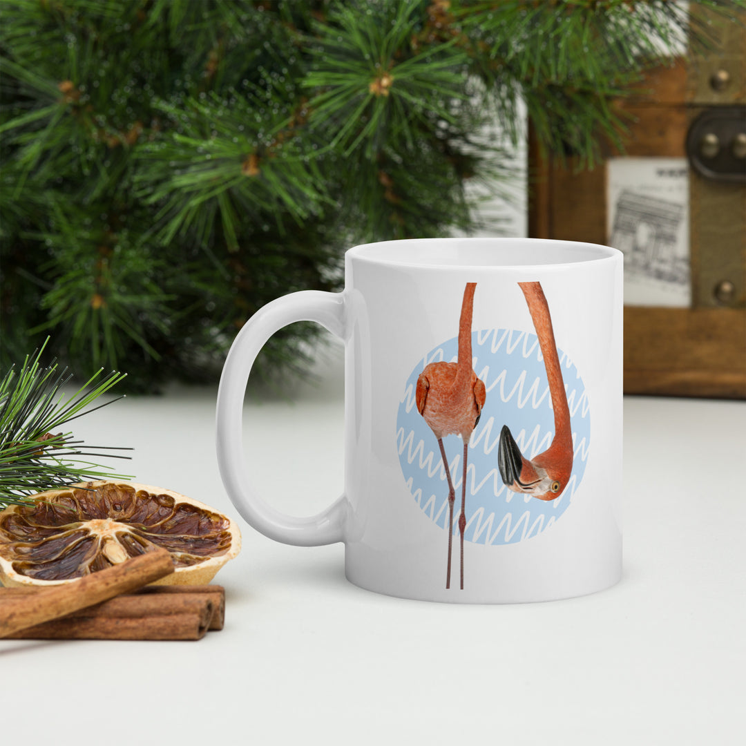 Curious Flamingo Mug – Whimsical Dual-Sided Design