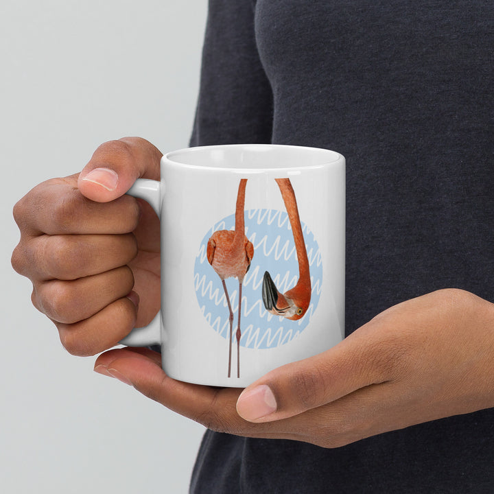 Curious Flamingo Mug – Whimsical Dual-Sided Design