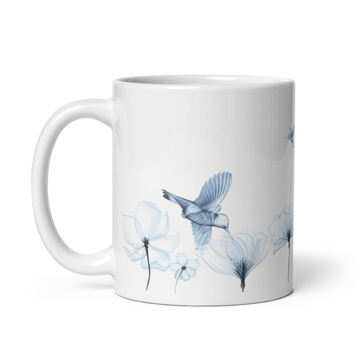 Sheer Blue Hummingbirds & Flowers - 11oz White Mug