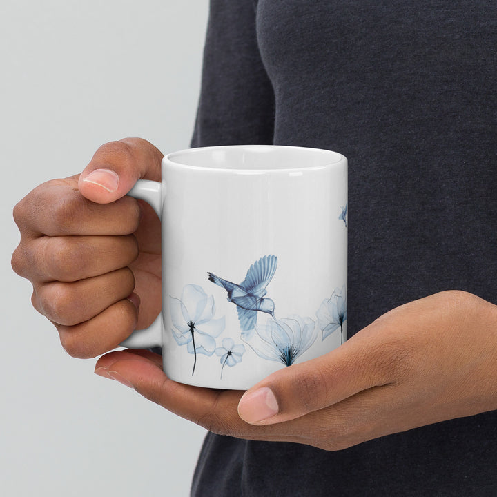 Sheer Blue Hummingbirds & Flowers - 11oz White Mug