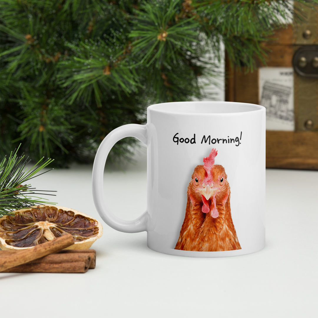 Good Morning! Red Rooster 11oz Mug – Quirky Ceramic Coffee Mug