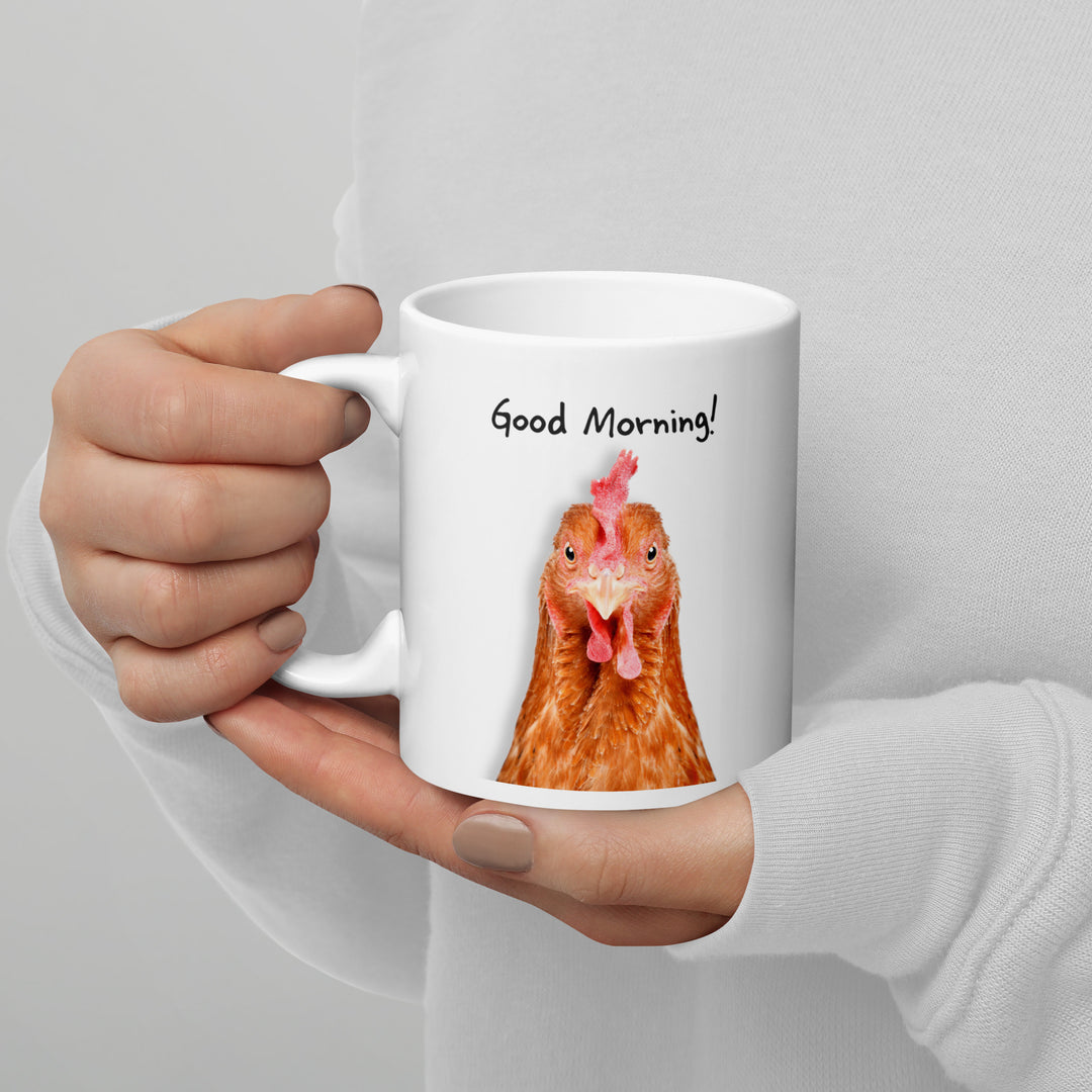 Good Morning! Red Rooster 11oz Mug – Quirky Ceramic Coffee Mug